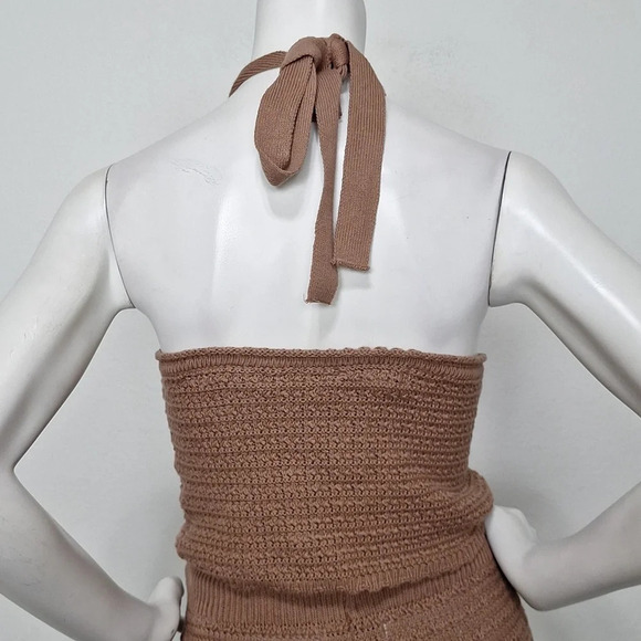 Sincerely Jules *NEW Brown Y2K Crochet Bell Bottom Pants & Halter Top Set Size M - Picture 8 of 10